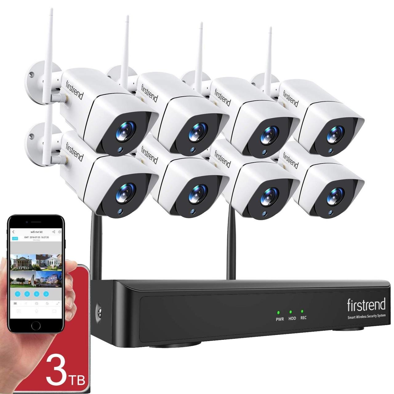 Firstrend 8Ch Wireless Nvr System With 8Pcs 1080P Hd Security Camera